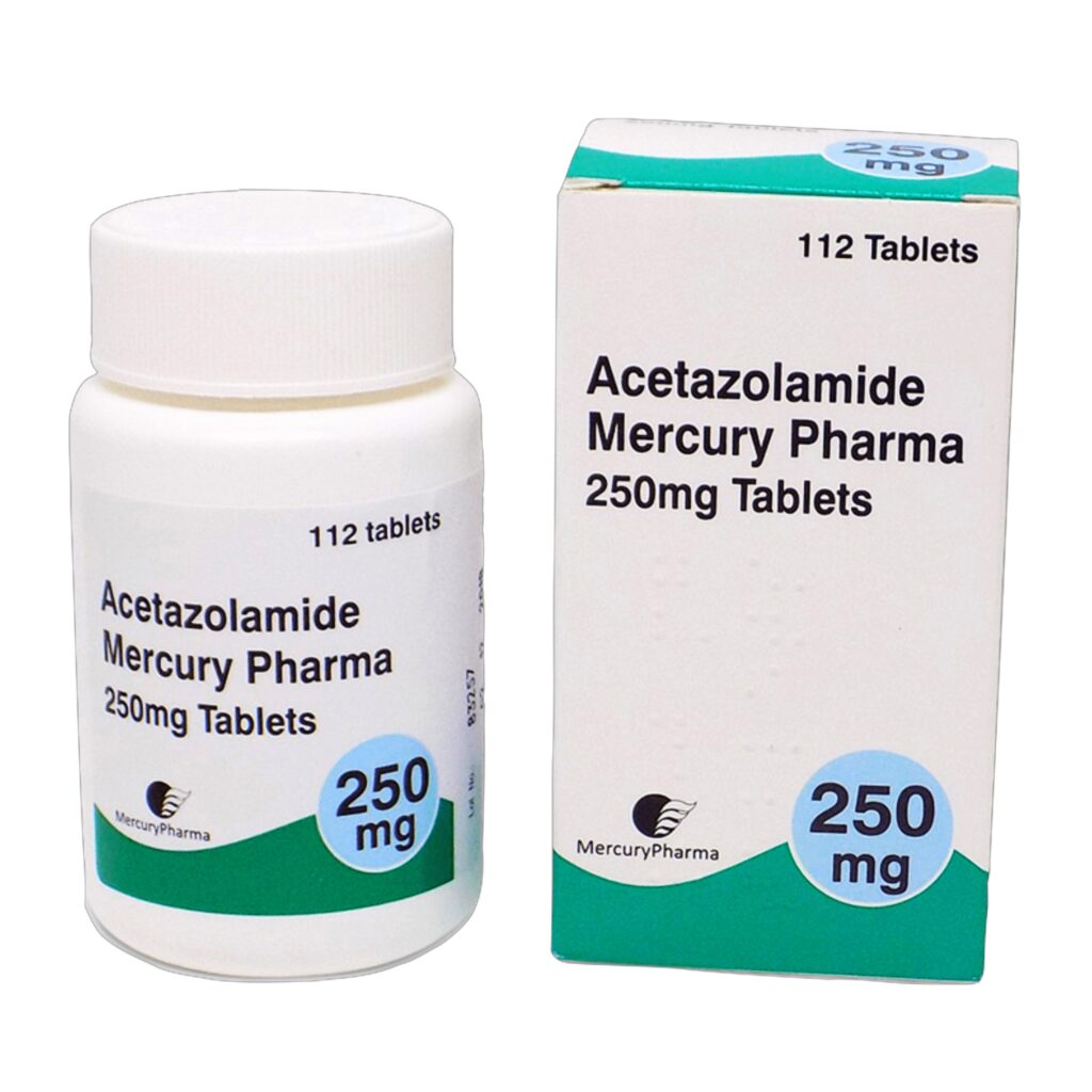 Box of Acetazolamide 250 mg tablets for glaucoma and altitude sickness
